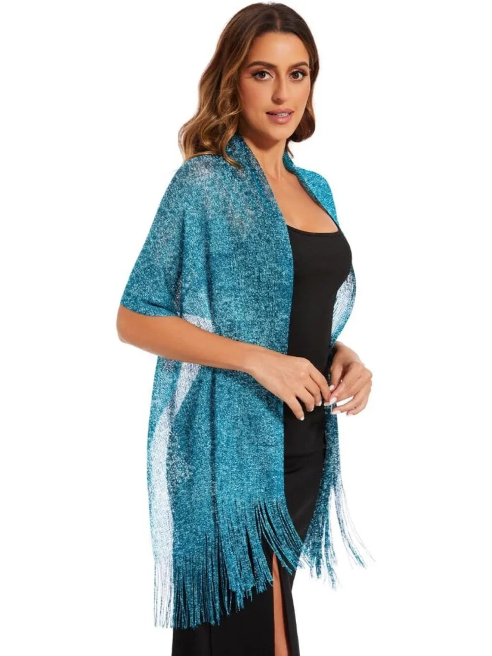 Sparkling Metallic Shawl Wrap with Buckle for Evening Dresses, Weddings